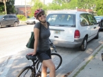 Eco-Steward Colleen Earp biking through Gainesville
